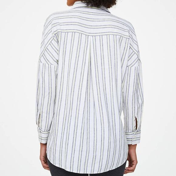 Loft White w/Green Strip Tie Front Shirt - Picture 6 of 14